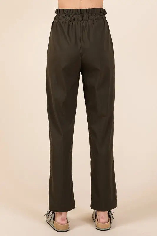 Army Green Paperbag Waist Tapered Straight Pants