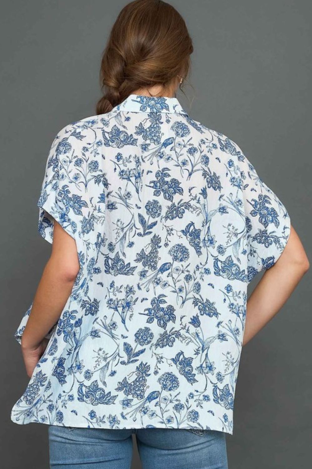 Royal Blue Floral Print Top - Eclectage