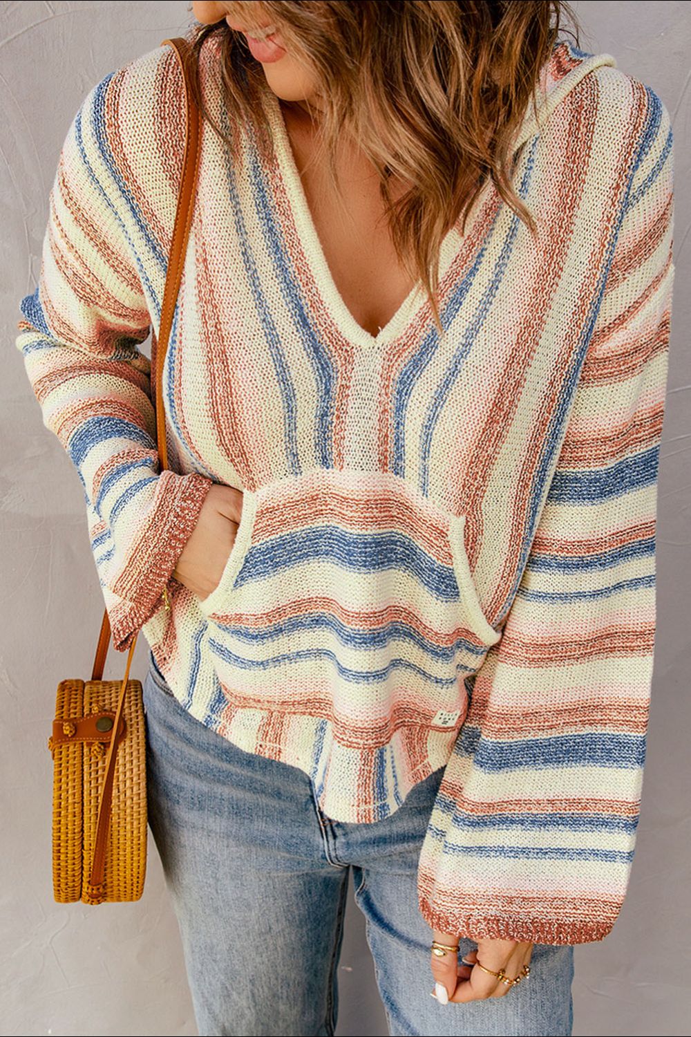 Striped Hooded Knit Top - Eclectage