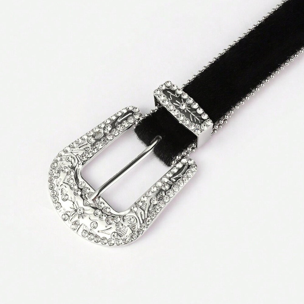 PU Leather Inlaid Rhinestone Belt - Eclectage