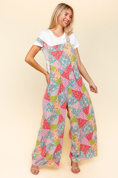 Printed Wide Leg Overalls