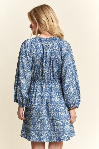 Blue Floral Batwing Sleeve Mini Dress - Eclectage