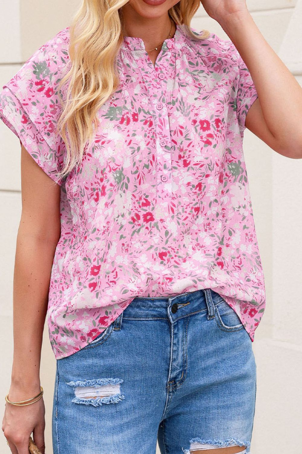 Pink Floral Short Sleeve Blouse - Eclectage