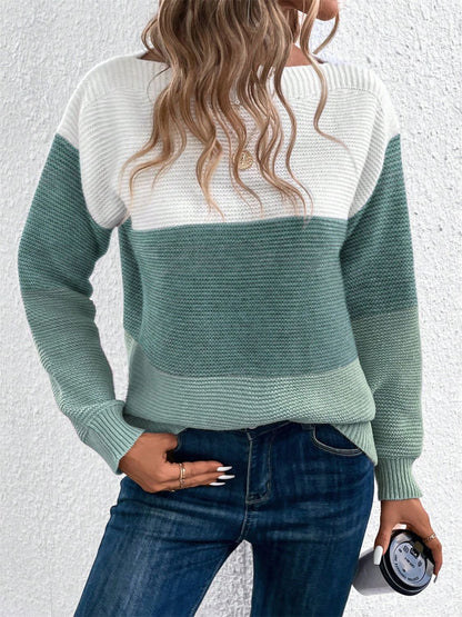 Color Block Drop Shoulder Long Sleeve Sweater - Eclectage