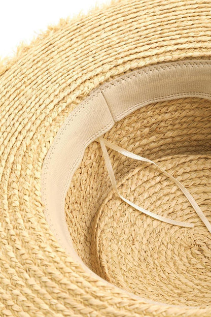 Adjustable Strap Raw Hem Weave Hat - Eclectage