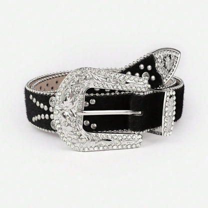 PU Leather Inlaid Rhinestone Belt - Eclectage