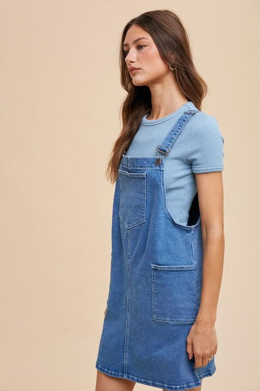 Denim Overall Dress with Pockets - Eclectage