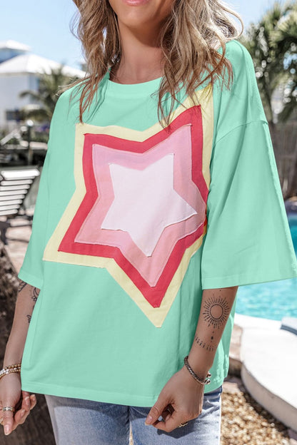 Block Star Patched Oversized T-Shirt - Eclectage