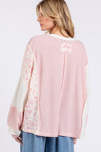 Pink Floral Waffle Knit Top - Eclectage