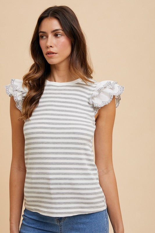 Light Gray Striped Cap Sleeve Top - Eclectage