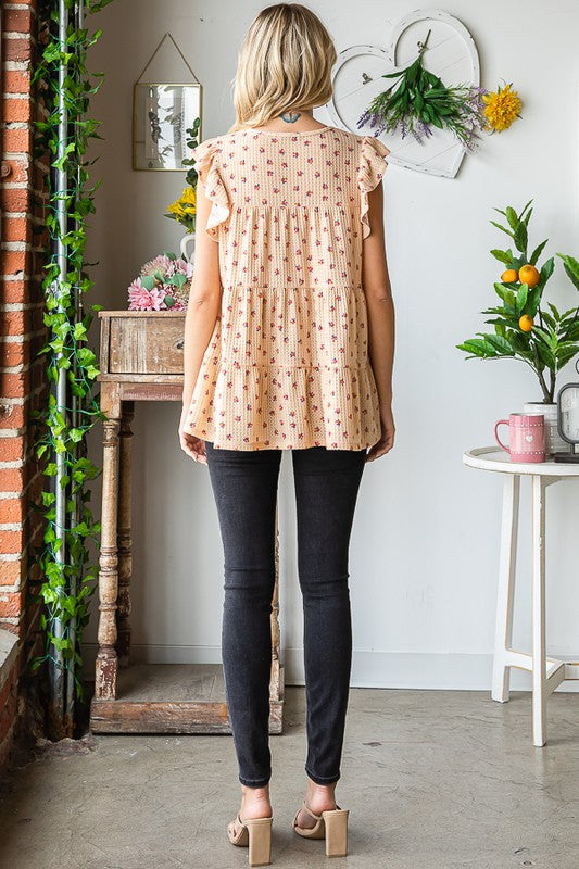 Ditsy Floral Print Tiered Top - Eclectage