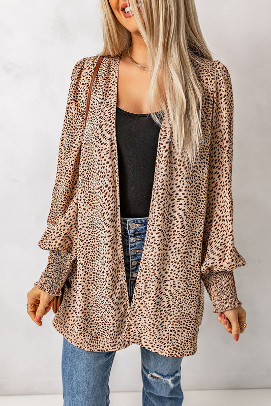 Leopard Print Balloon Sleeve Cardigan - Eclectage