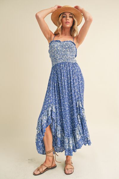 Blue Ditsy Floral Ruffled Maxi Dress - Eclectage