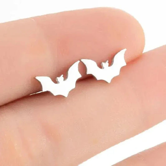 Bats Tiny Stainless Steel Animal Stud Earrings steel color