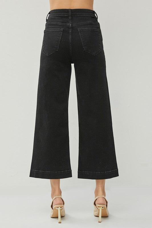 Black Wide Leg Ankle Jeans - Eclectage