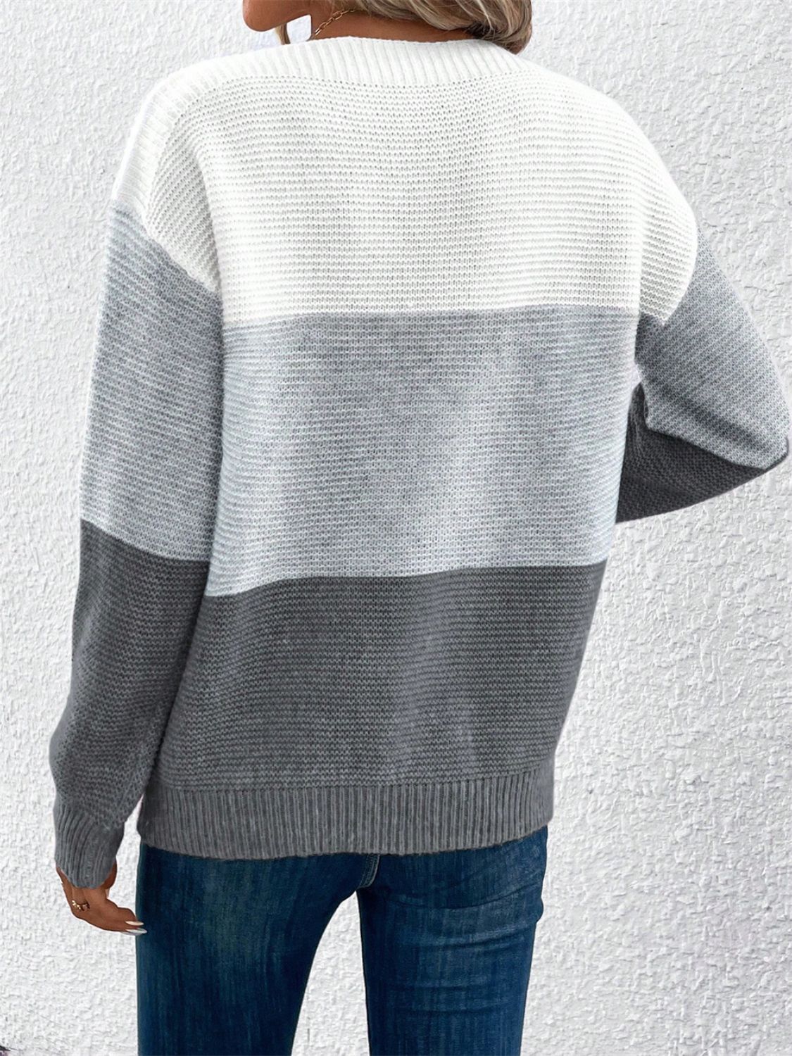 Color Block Drop Shoulder Long Sleeve Sweater - Eclectage