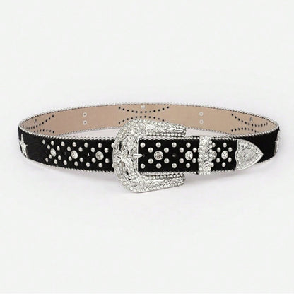 PU Leather Inlaid Rhinestone Belt - Eclectage