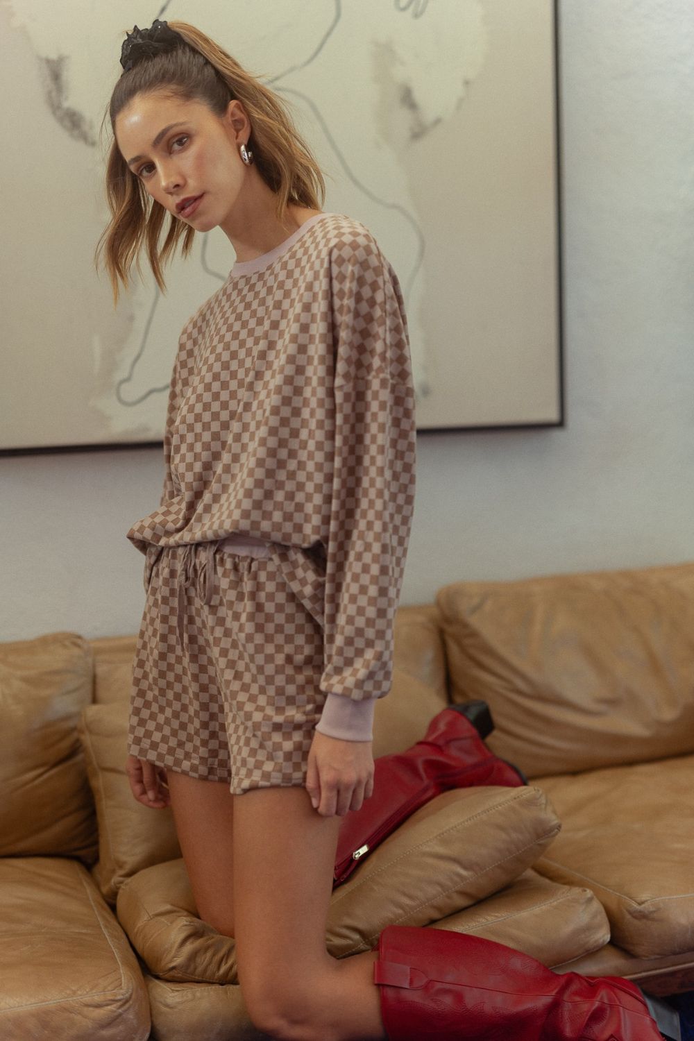 Checkered Mocha Top and Shorts Set - Eclectage