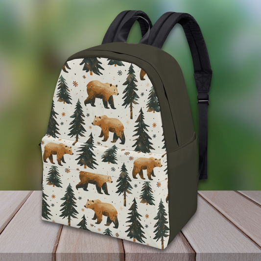 Bears and Trees Printed Canvas Backpack