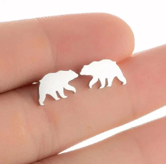 Bears Tiny Stainless Steel Animal Stud Earrings