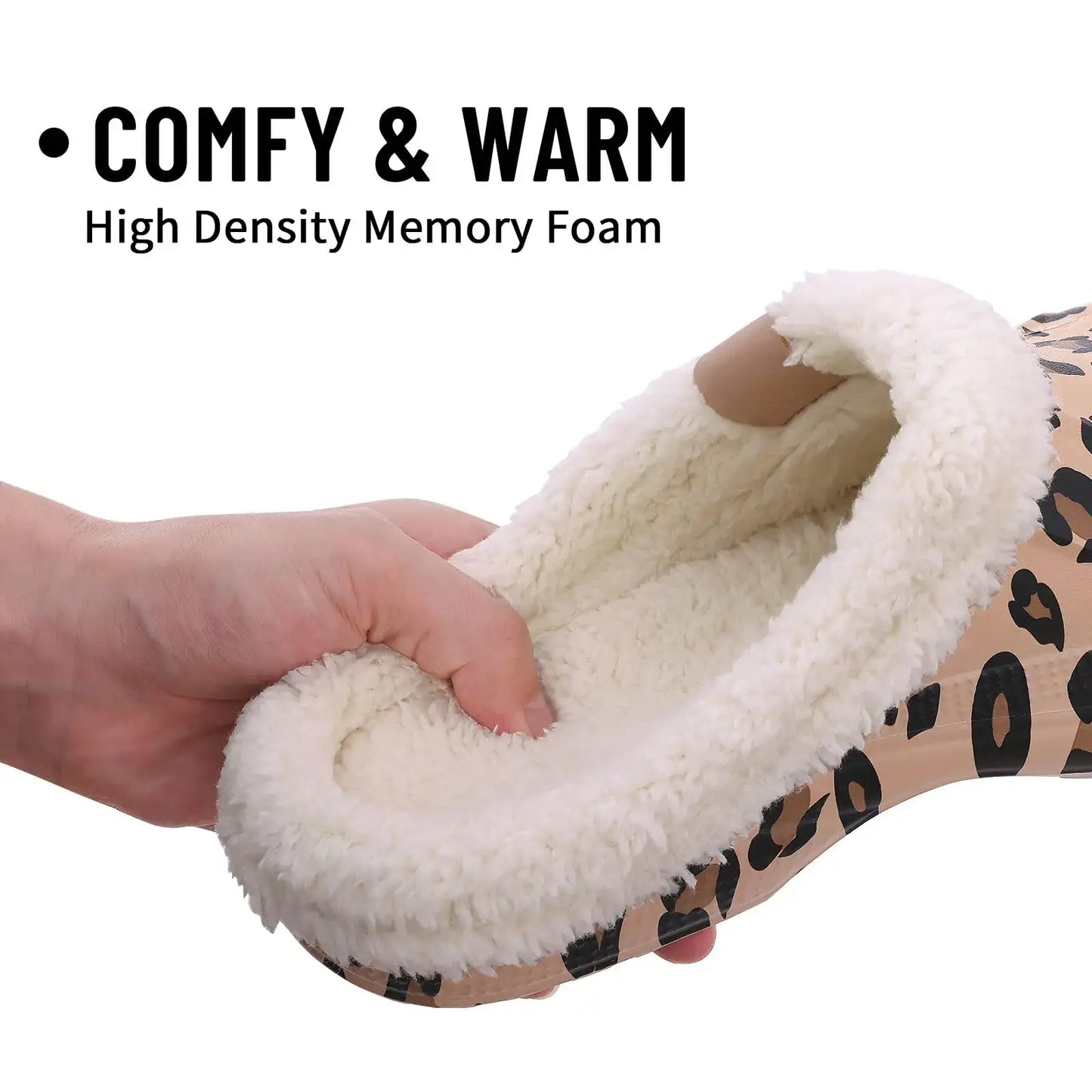 Bebealy Casual Women Garden Shoes Warm Fluffy Men Slippers Winter Waterproof Outdoor Antiskid Slippers Classic Leopard