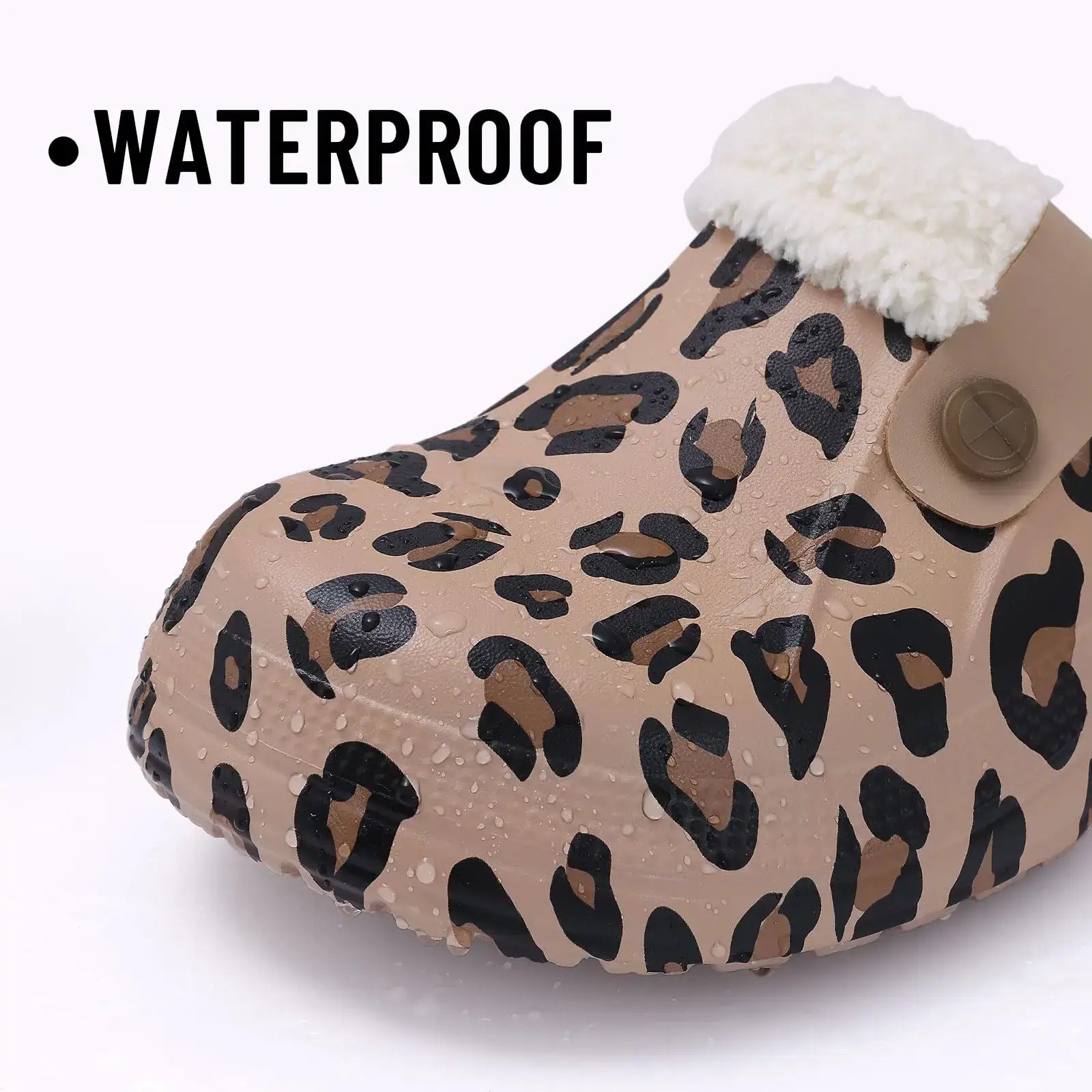 Bebealy Casual Women Garden Shoes Warm Fluffy Men Slippers Winter Waterproof Outdoor Antiskid Slippers Classic Leopard