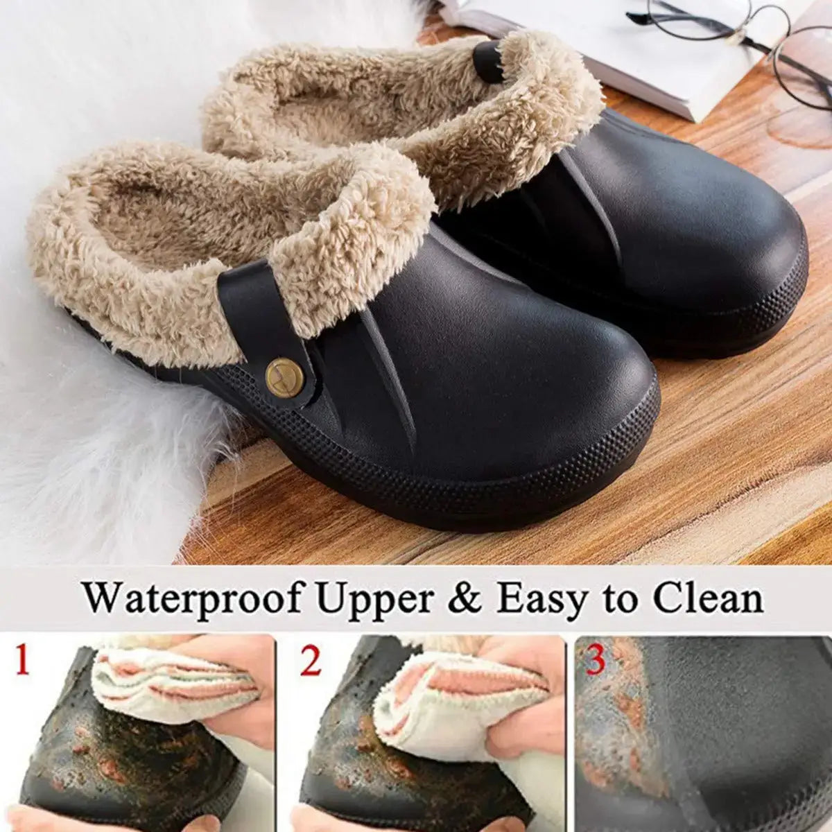 Bebealy Casual Women Garden Shoes Warm Fluffy Men Slippers Winter Waterproof Outdoor Antiskid Slippers Classic Leopard