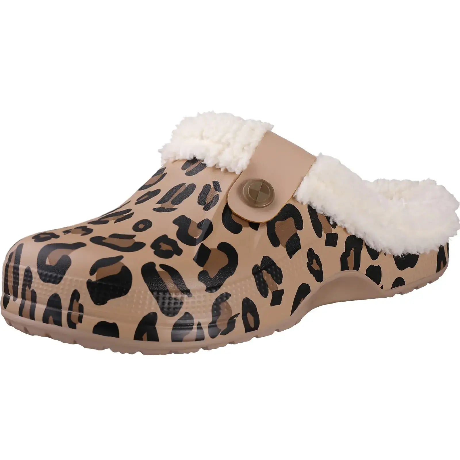 Bebealy Casual Women Garden Shoes Warm Fluffy Men Slippers Winter Waterproof Outdoor Antiskid Slippers Classic Leopard