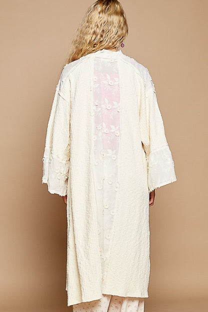 Cream Flower Lace Long Cardigan - Eclectage