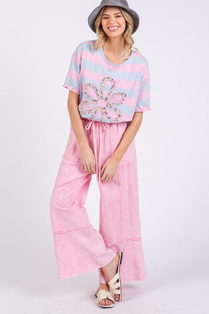 Pink Mineral Washed Terry Wide Leg Pants - Eclectage