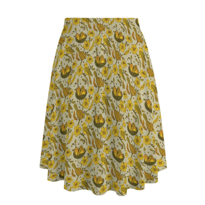 Birds and Nests Midi Skirt With Pockets