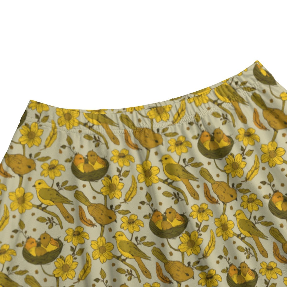 Birds and Nests Midi Skirt With Pockets