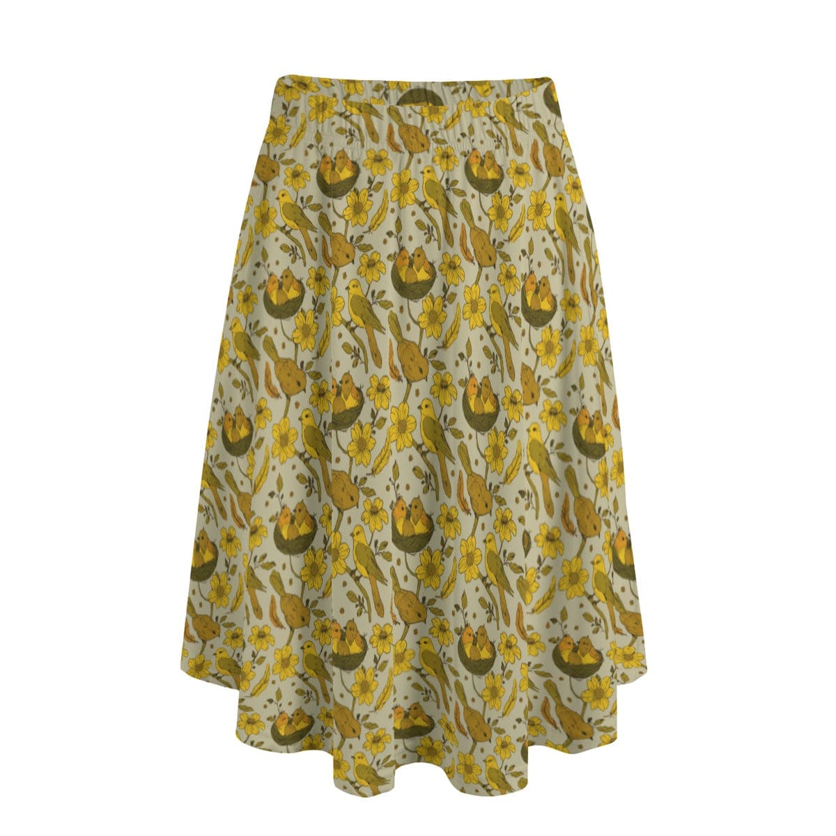 Birds and Nests Midi Skirt With Pockets front view white background