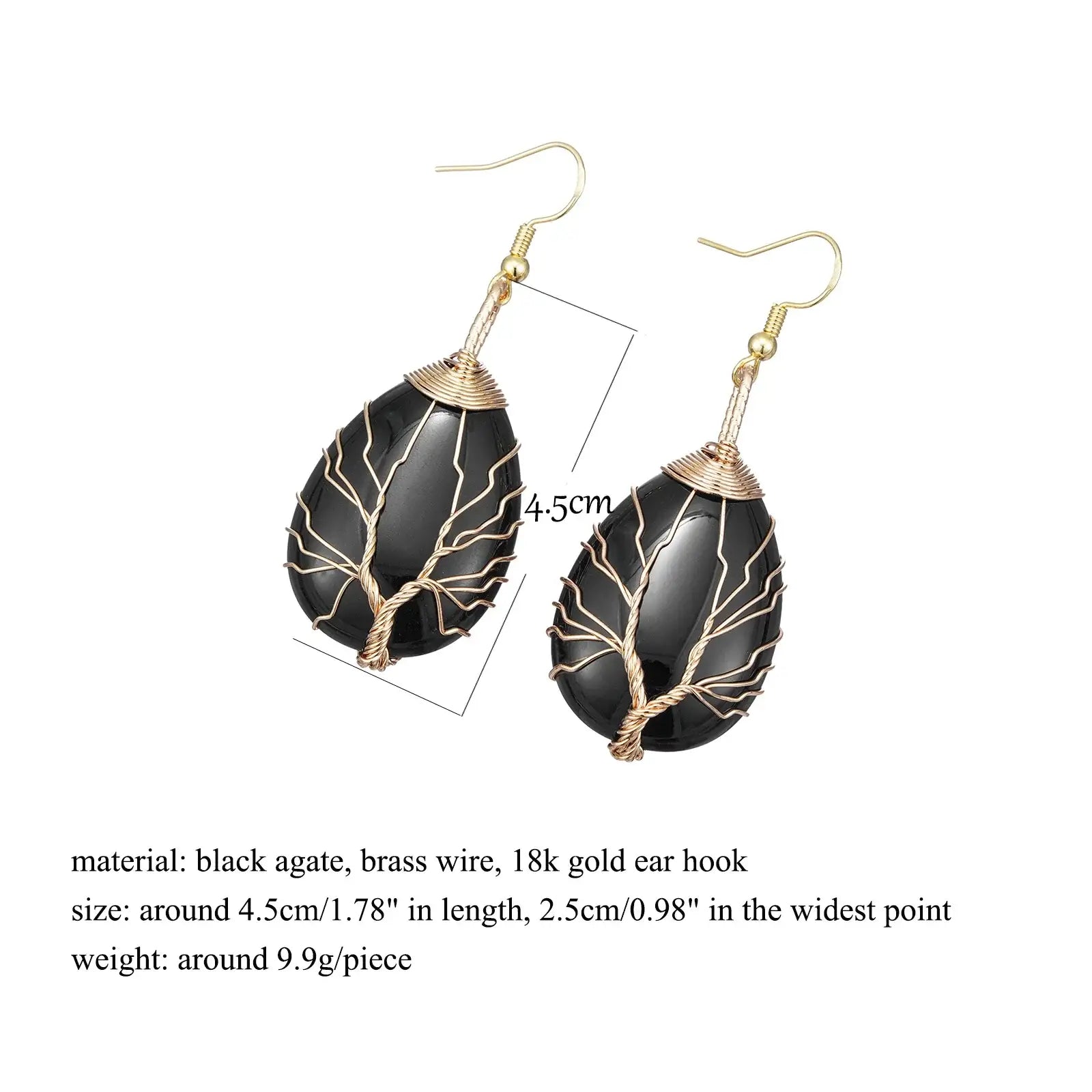 Black Agate Wire Tree of Life Earrings United States Earrings