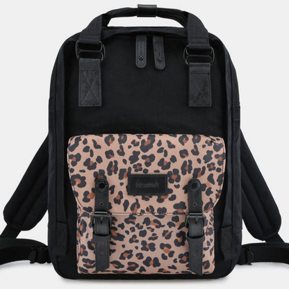 Black and Leopard Waterproof Nylon Backpack Bag