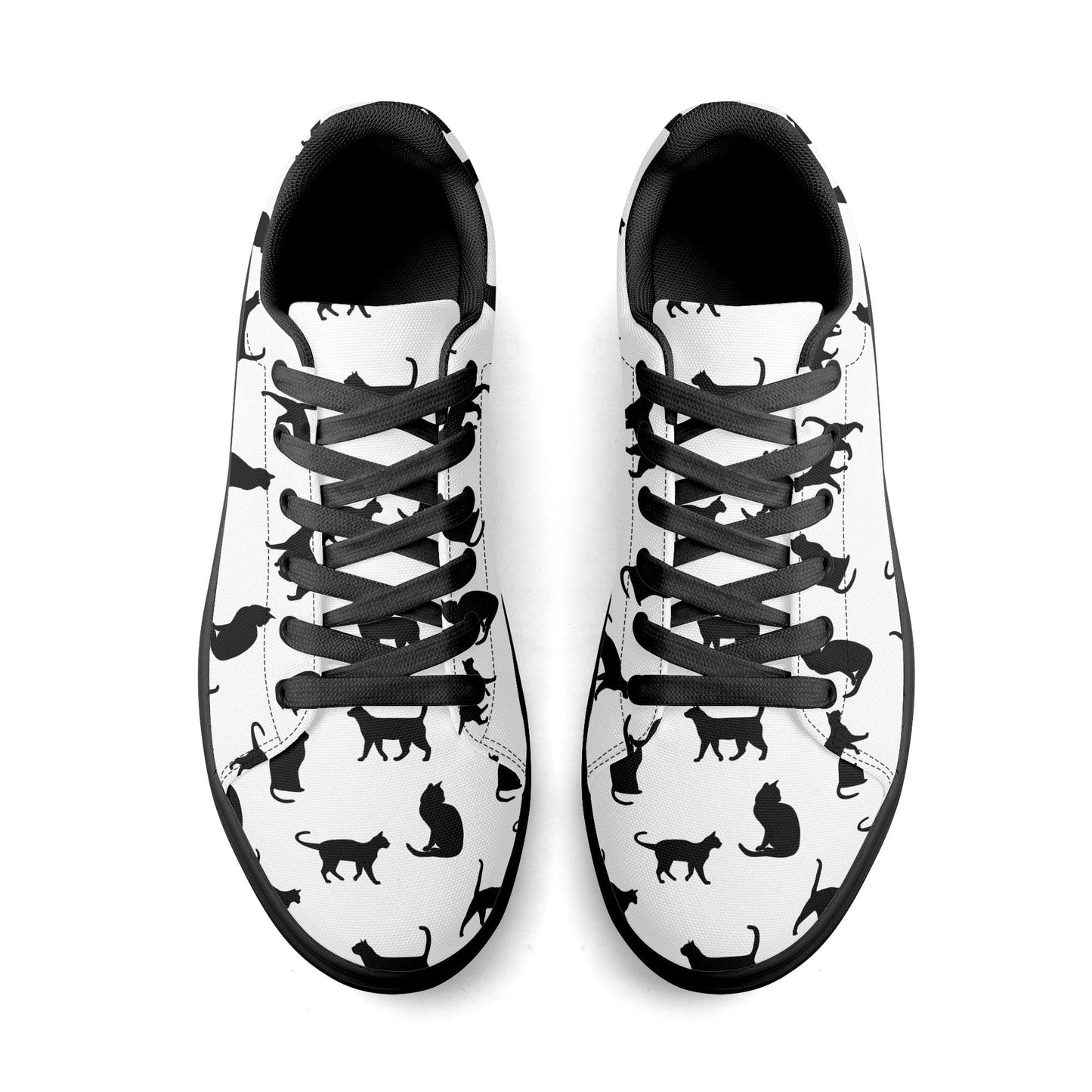 Black Cat Print Canvas Low Top Shoes