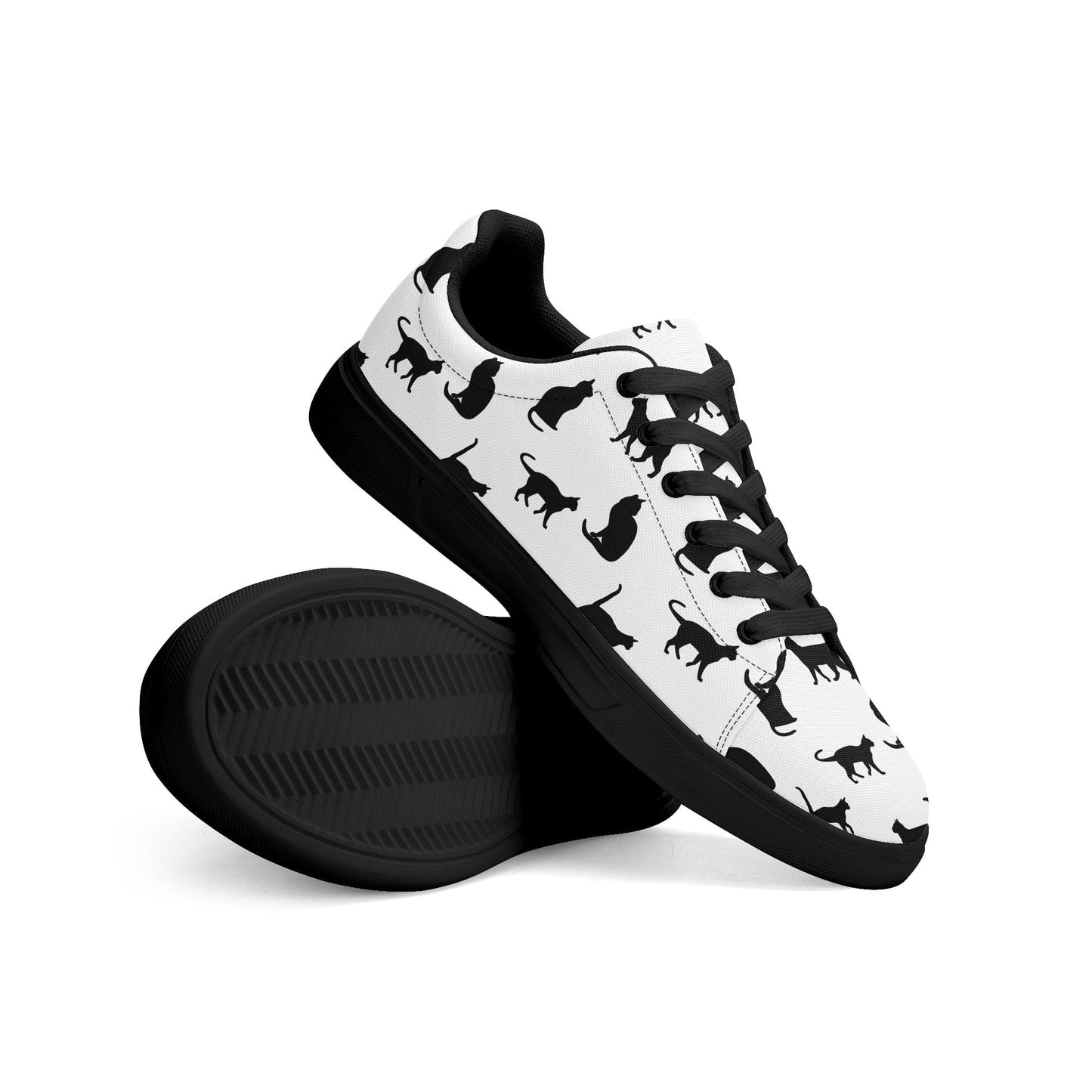 Black Cat Print Canvas Low Top Shoes