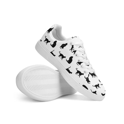 Black Cat Print Canvas Low Top Shoes