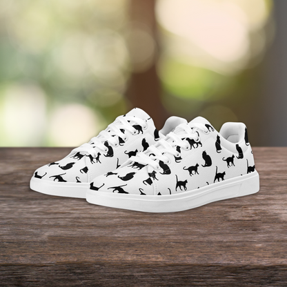 Black Cat Print Canvas Low Top Shoes