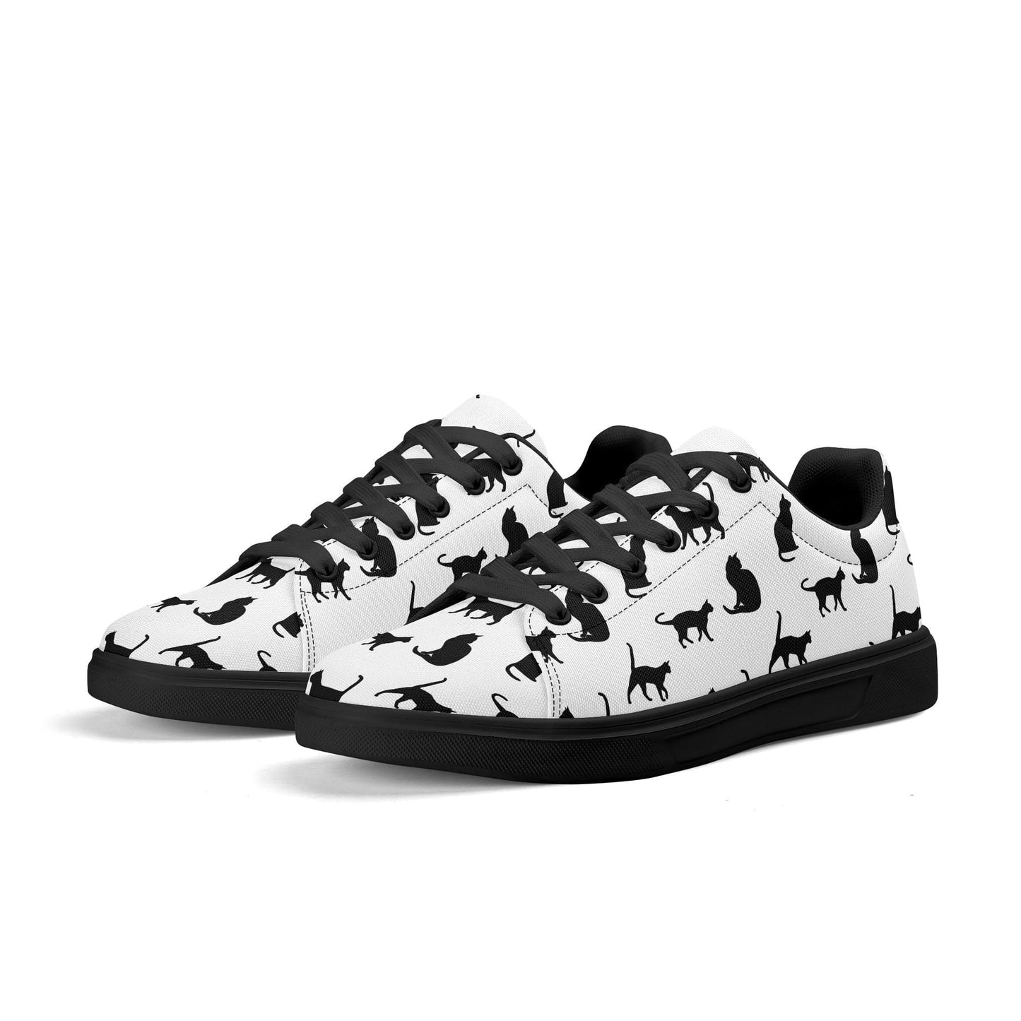 Black Cat Print Canvas Low Top Shoes