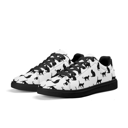 Black Cat Print Canvas Low Top Shoes