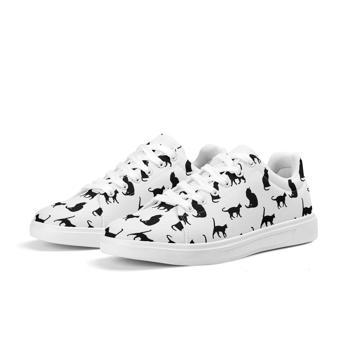 Black Cat Print Canvas Low Top Shoes