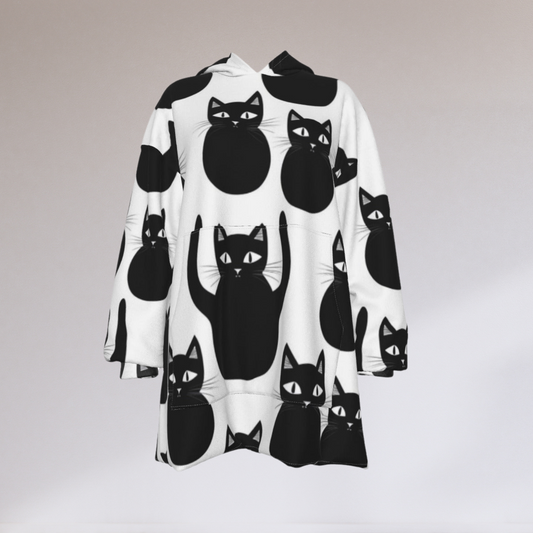 Black Cats Fleece Blanket Hoodie