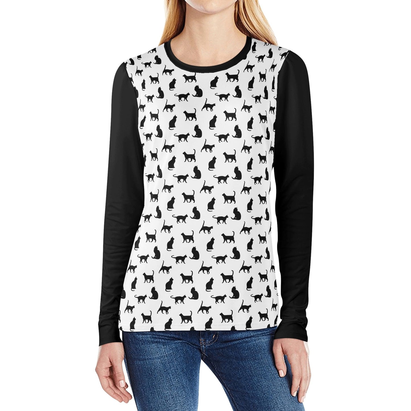 Black Silhouette Cats Long Sleeve T-Shirt