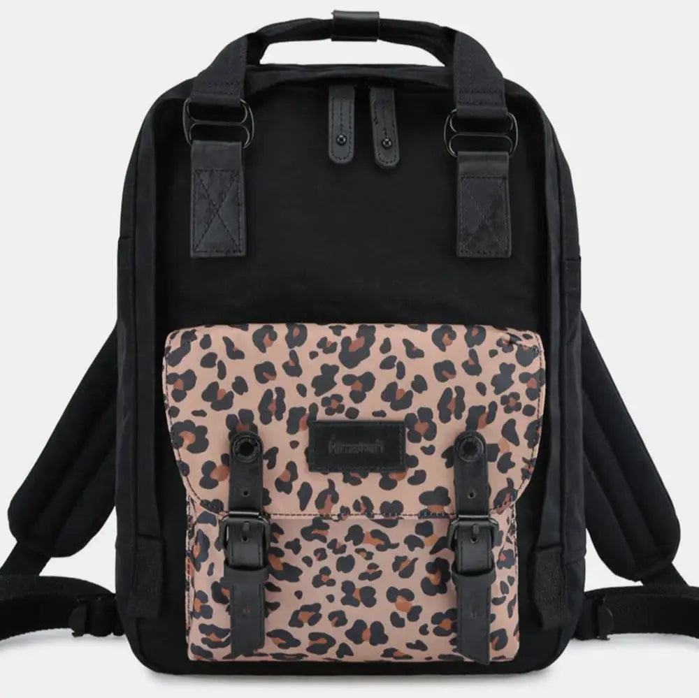 Black and Leopard Waterproof Nylon Backpack Bag - Eclectage