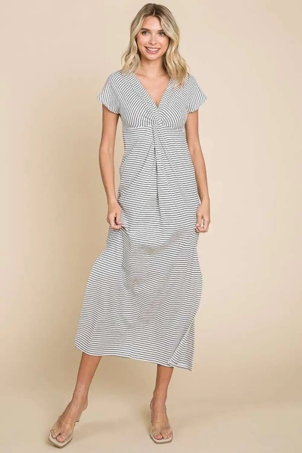 Black Striped Twisted Detail Dress - 