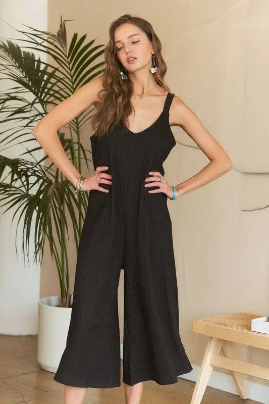 ADORA Black Textured Wide-Leg Jumpsuit - Eclectage