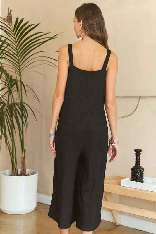 ADORA Black Textured Wide-Leg Jumpsuit - Eclectage
