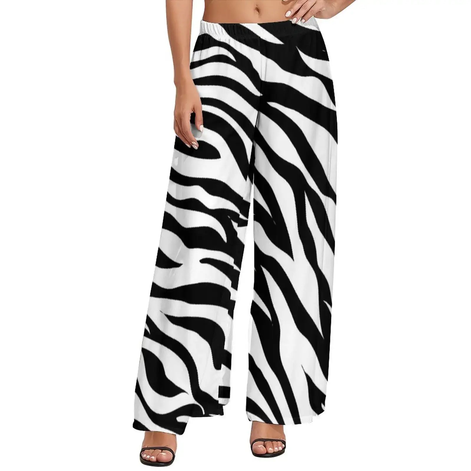 Black White Zebra Pants Female Animal Print High Waisted Casual Print Straight Wide Leg Pants Summer Oversize Beach