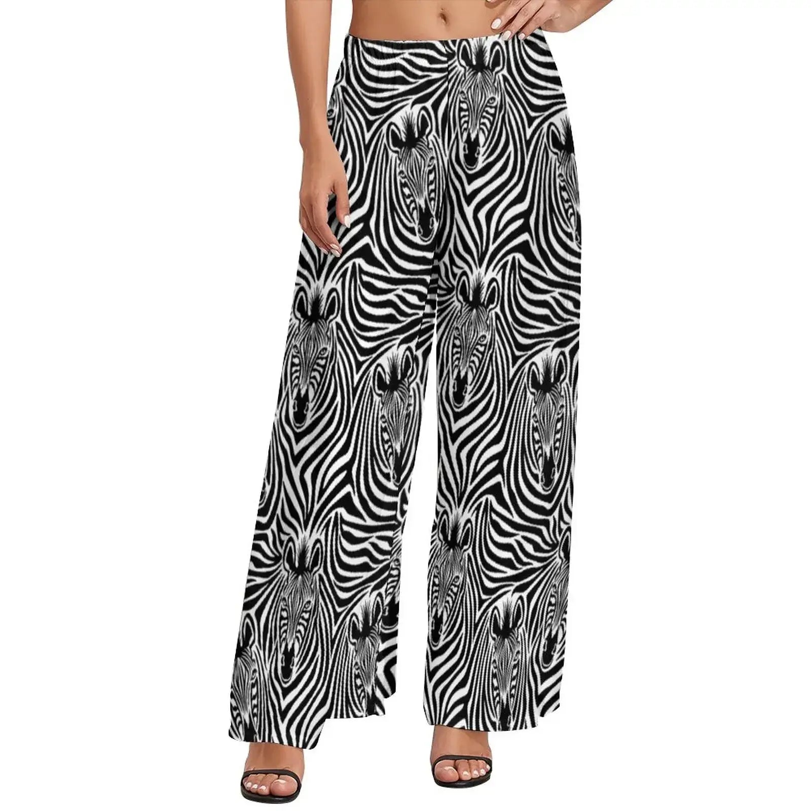 Black White Zebra Pants Female Animal Print High Waisted Casual Print Straight Wide Leg Pants Summer Oversize Beach